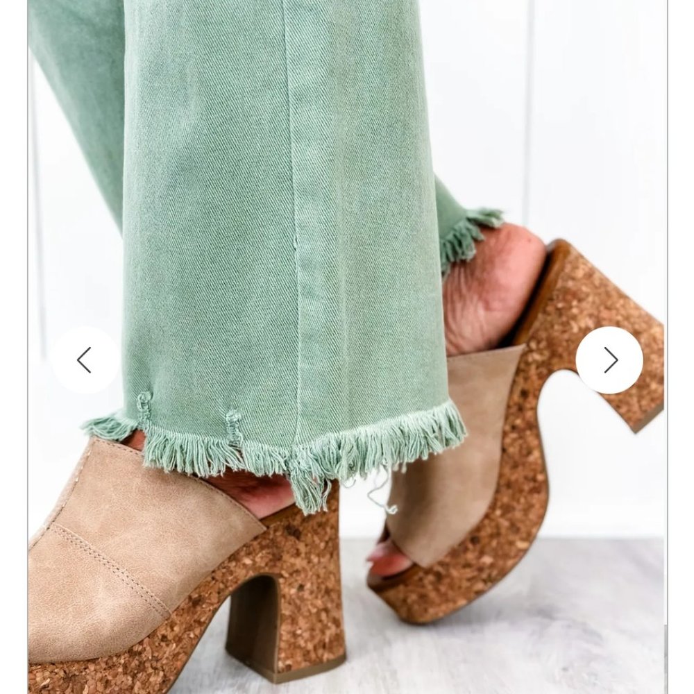 Risen The Alexandra Olive Distressed Knee Straight Crop